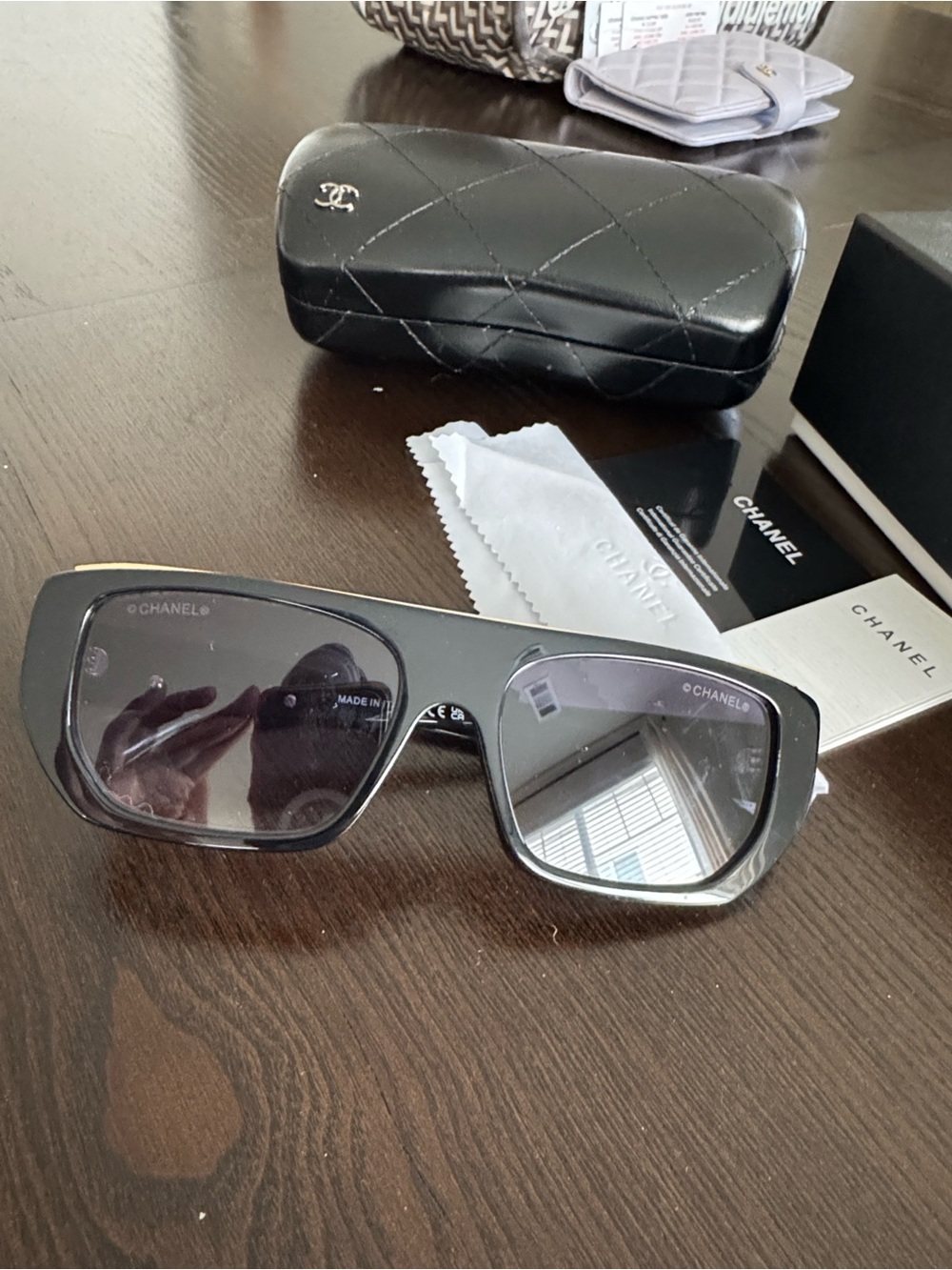 CHANEL black Shield Sunglasses; beautiful sheek; new collection